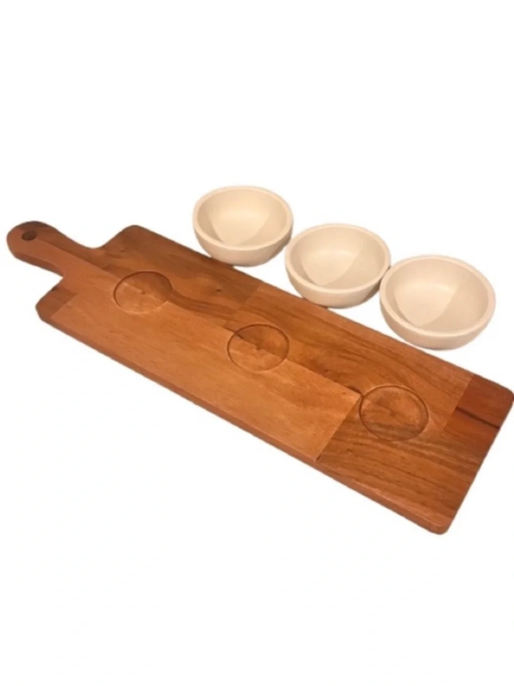 🆕-Threshold - 4pc Wood Serving Board and Ceramic Bowl Set.